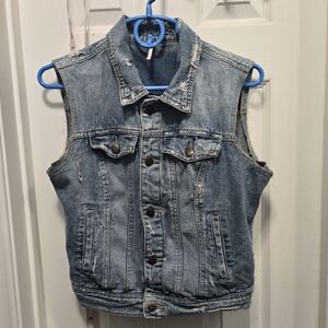 Free People Distressed Denim Vest Size S